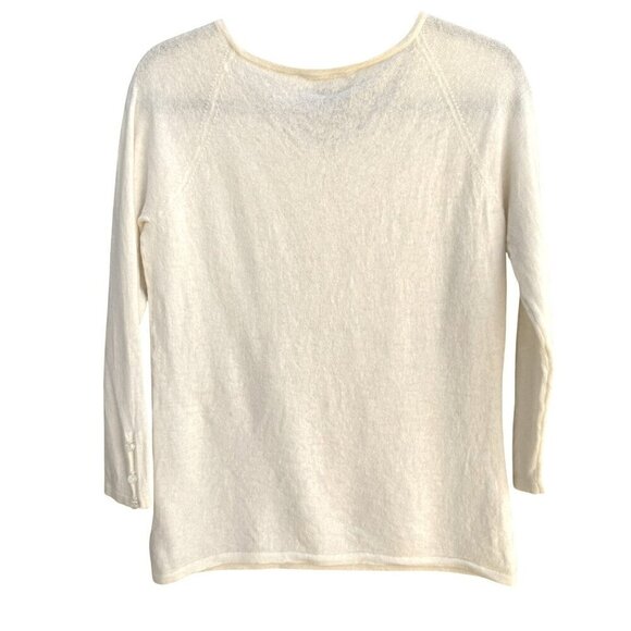 Sutton Studio Womens White Cashmere 3/4 Sleeve Buttoned Cuffs Knit Sweater L - Picture 7 of 9